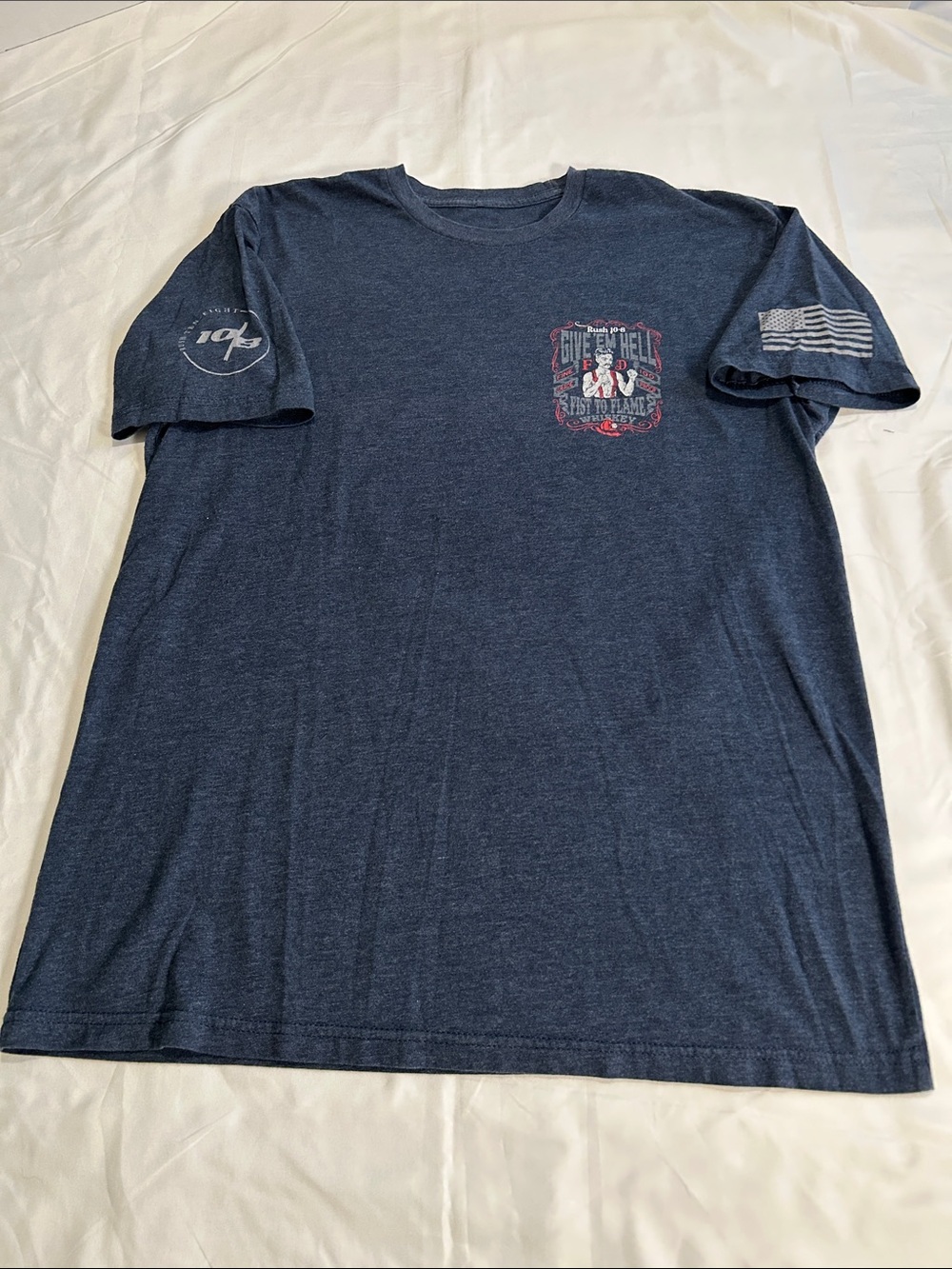 Rush 10-8 Give 'Em Hell Firefighter Graphic T-Shirt L Fist to Flame Whiskey